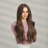 Synthetic Wig 24 Inch Medium Brown Wavy Wig – Caramel Highlight Synthetic Hair