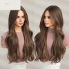 Synthetic Wig 24 Inch Medium Brown Wavy Wig – Caramel Highlight Synthetic Hair