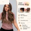 Synthetic Wig 24 Inch Medium Brown Wavy Wig – Caramel Highlight Synthetic Hair