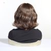 10 Inch Brown Wavy Bob Wig with Bangs – Caramel Highlight Synthetic Hair
