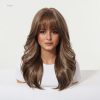 Synthetic Wig 20 Inch Chestnut Brown Balayage Wavy Wig with Bangs – Synthetic Hair
