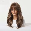 Synthetic Wig 20 Inch Chestnut Brown Balayage Wavy Wig with Bangs – Synthetic Hair