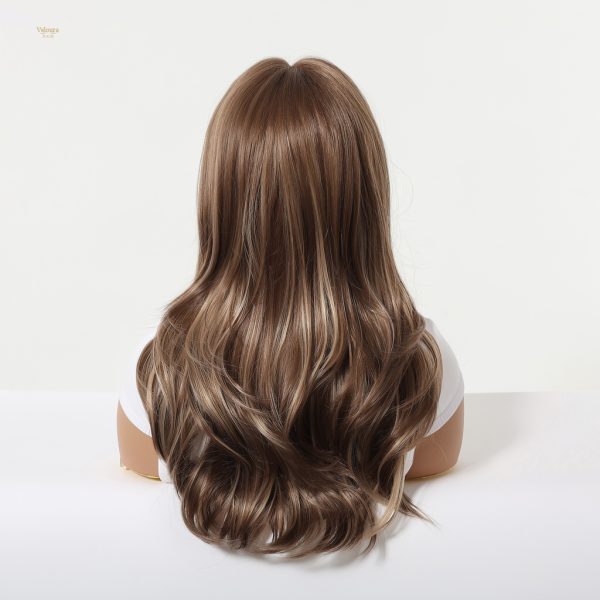 Synthetic Wig 20 Inch Chestnut Brown Balayage Wavy Wig with Bangs – Synthetic Hair