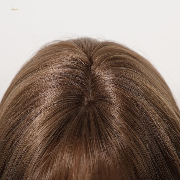 Synthetic Wig 20 Inch Chestnut Brown Balayage Wavy Wig with Bangs – Synthetic Hair