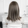 Synthetic Wig 16 Inch Brown Bob Wig with Bangs – Silver Balayage Synthetic Hair