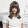 Synthetic Wig 16 Inch Brown Bob Wig with Bangs – Silver Balayage Synthetic Hair