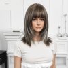 Synthetic Wig 16 Inch Brown Bob Wig with Bangs – Silver Balayage Synthetic Hair