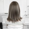 Synthetic Wig 16 Inch Brown Bob Wig with Bangs – Silver Balayage Synthetic Hair