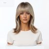 Synthetic Wig 16 Inch Brown to Blonde Balayage Lob Wig with Bangs – Synthetic Hair