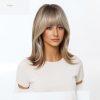 Synthetic Wig 16 Inch Brown to Blonde Balayage Lob Wig with Bangs – Synthetic Hair