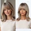 Synthetic Wig 16 Inch Brown to Blonde Balayage Lob Wig with Bangs – Synthetic Hair