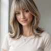 Synthetic Wig 16 Inch Brown to Blonde Balayage Lob Wig with Bangs – Synthetic Hair