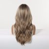 Brown Blonde Balayage Long Wavy Wig with Bangs – Rooted Synthetic Hair