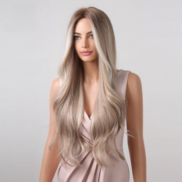28 Inch Light Ash Blonde Long Wavy Wig – Middle Part Natural Root Look 28 Inch Light Ash Blonde Long Wavy Wig – Middle Part Natural Root Look