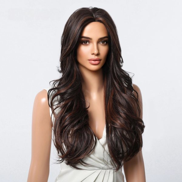 Dark Brown Long Deep Wave Wig – Warm Chestnut No Bangs Synthetic Hair 26 Inch Dark Brown Long Deep Wave Wig – Warm Chestnut No Bangs Synthetic Hair 26 Inch
