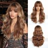 Warm Brown Caramel Balayage Body Wave Wig with Bangs – Honey Blonde Highlights 24 Inch Warm Brown Caramel Balayage Body Wave Wig with Bangs – Honey Blonde Highlights 24 Inch