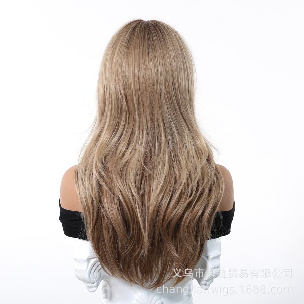 Honey Blonde Balayage Long Wavy Wig with Bangs – Golden Sun-Kissed Synthetic Hair