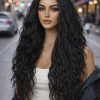 28 Inch Jet Black Extra-Long Deep Wave Wig – No Bangs Synthetic Hair