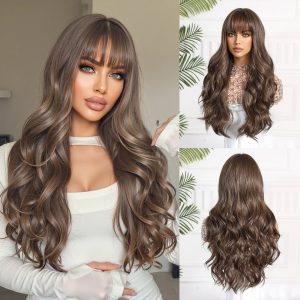 26 Inch Chestnut Brown Long Wavy Wig with Bangs – Warm Body Wave Synthetic Hair 26 Inch Chestnut Brown Long Wavy Wig with Bangs – Warm Body Wave Synthetic Hair
