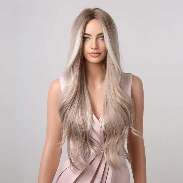 28 Inch Light Ash Blonde Long Wavy Wig – Middle Part Natural Root Look 28 Inch Light Ash Blonde Long Wavy Wig – Middle Part Natural Root Look
