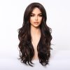 24 Inch Dark Brown Deep Wave Wig with Bangs – Chestnut Synthetic Hair