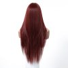 28 Inch Burgundy Straight Wig with Bangs – Wine Red Synthetic Hair