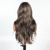 24 Inch Ash Brown Body Wave Wig with Bangs – Caramel Synthetic Hair