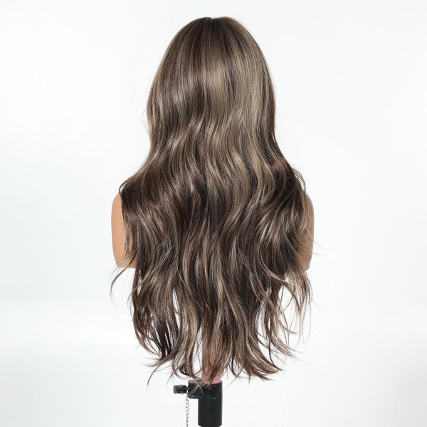 24 Inch Ash Brown Body Wave Wig with Bangs – Caramel Synthetic Hair