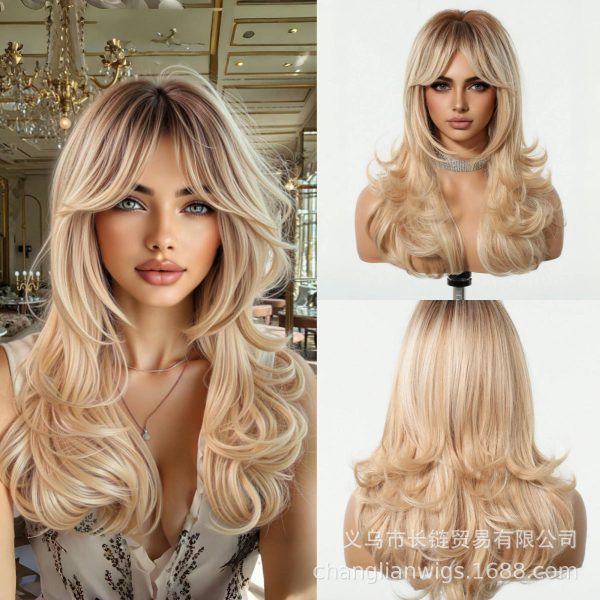 Honey Blonde Body Wave Wig with Bangs – Warm Golden Rooted Synthetic Hair 22 Inch Honey Blonde Body Wave Wig with Bangs – Warm Golden Rooted Synthetic Hair 22 Inch