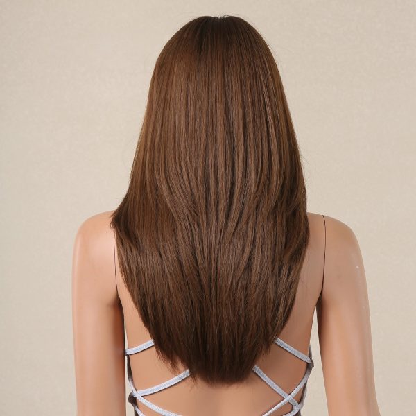 Ash Brown Long Straight Wig with Bangs – Caramel Honey Blonde Highlights Ash Brown Long Straight Wig with Bangs – Caramel Honey Blonde Highlights