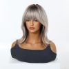 16 Inch Ash Blonde Rooted Bob Wig with Bangs - Silver Synthetic Hair 16 Inch Ash Blonde Rooted Bob Wig with Bangs – Silver Synthetic Hair
