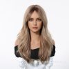 Honey Blonde Balayage Long Wavy Wig with Bangs – Golden Sun-Kissed Synthetic Hair