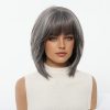 12 Inch Silver Grey Bob Wig with Bangs - Layered Shoulder-Length Synthetic Hair 12 Inch Silver Grey Bob Wig with Bangs – Layered Shoulder-Length Synthetic Hair