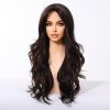 24 Inch Dark Brown Deep Wave Wig with Bangs – Chestnut Synthetic Hair
