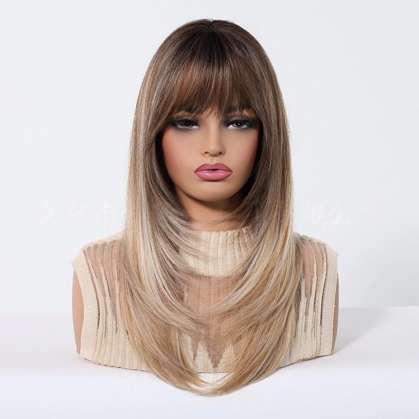 22 Inch Honey Blonde Balayage Straight Wig with Bangs – Warm Rooted Synthetic Hair 22 Inch Honey Blonde Balayage Straight Wig with Bangs – Warm Rooted Synthetic Hair