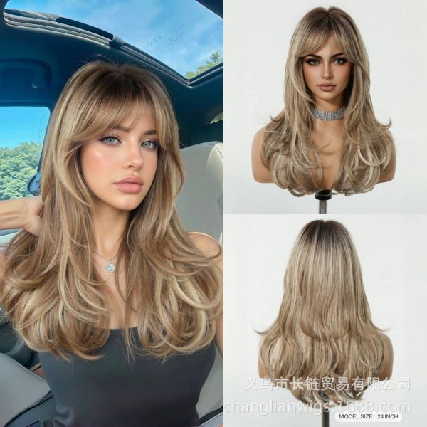 Honey Blonde Body Wave Wig with Bangs – Warm Golden Rooted Synthetic Hair 22 Inch Honey Blonde Body Wave Wig with Bangs – Warm Golden Rooted Synthetic Hair 22 Inch