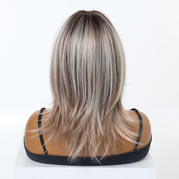 16 Inch Ash Blonde Rooted Bob Wig with Bangs - Silver Synthetic Hair 16 Inch Ash Blonde Rooted Bob Wig with Bangs – Silver Synthetic Hair