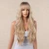 Honey Blonde Deep Wave Wig – Warm Rooted Balayage Synthetic Hair