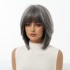12 Inch Silver Grey Bob Wig with Bangs - Layered Shoulder-Length Synthetic Hair 12 Inch Silver Grey Bob Wig with Bangs – Layered Shoulder-Length Synthetic Hair