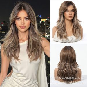 Classic Warm Brown Long Wavy Wig with Bangs – Natural Everyday Synthetic Hair Classic Warm Brown Long Wavy Wig with Bangs – Natural Everyday Synthetic Hair
