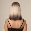 Ash Blonde Rooted Short Bob Wig – Dark Brown to Platinum Balayage Synthetic Hair