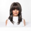 18 Inch Dark Brown Silver Grey Straight Wig with Bangs – Synthetic Hair 18 Inch Dark Brown Silver Grey Straight Wig with Bangs – Synthetic Hair