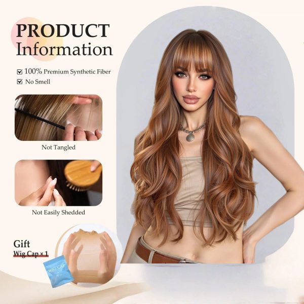 Warm Brown Caramel Long Body Wave Wig – Balayage Highlighted Synthetic Hair Warm Brown Caramel Long Body Wave Wig – Balayage Highlighted Synthetic Hair