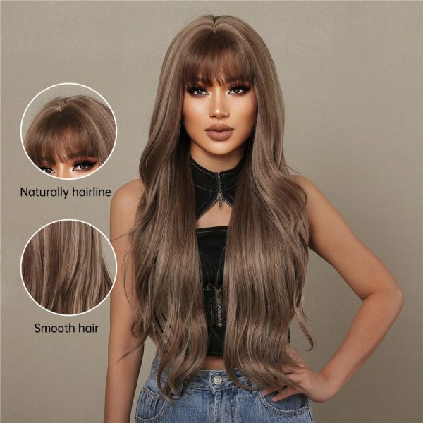 24 Inch Mushroom Brown Caramel Body Wave Wig with Bangs – Synthetic Hair 24 Inch Mushroom Brown Caramel Body Wave Wig with Bangs – Synthetic Hair