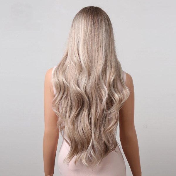 28 Inch Light Ash Blonde Long Wavy Wig – Middle Part Natural Root Look 28 Inch Light Ash Blonde Long Wavy Wig – Middle Part Natural Root Look