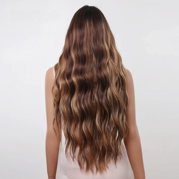 Dark Brown Long Deep Wave Wig with Bangs – Warm Caramel Balayage Synthetic Hair Dark Brown Long Deep Wave Wig with Bangs – Warm Caramel Balayage Synthetic Hair