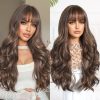 26 Inch Chestnut Brown Long Wavy Wig with Bangs – Warm Body Wave Synthetic Hair