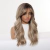 Brown Blonde Balayage Long Wavy Wig with Bangs – Rooted Synthetic Hair