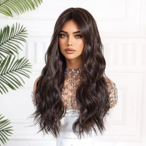 Dark Brown Long Deep Wave Wig – Rich Warm Synthetic Hair Dark Brown Long Deep Wave Wig – Rich Warm Synthetic Hair