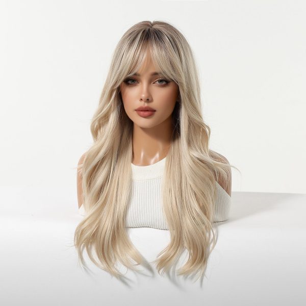 24 Inch Platinum Blonde Body Wave Wig with Bangs – Synthetic Hair